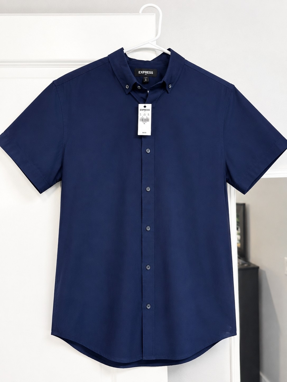 Express Men’s Short Sleeve Button-Down Shirt - Navy Blue
